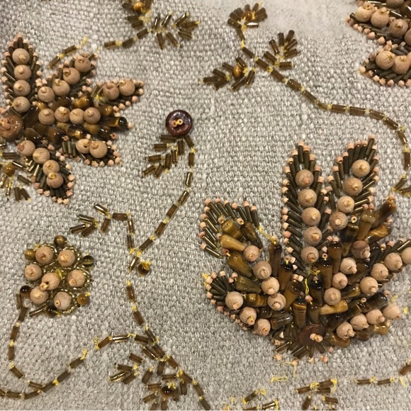 Super Rare Michael Kors Skorpios Beaded Genuine Linen Embossed Tote Bag EUC - Picture 7 of 16